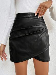 SHEIN Frenchy Women'S Wrapped Cross Fold Design Pleated Skirt - Black - View 1