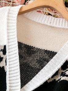 SHEIN LUNE Hơn Hoa văn Báo Khối màu Thả vai Áo len Duster - Nhiều màu - Xem 4