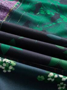 ROMWE PUNK Patchwork Print Layered Hem Skirt - Green - View 3