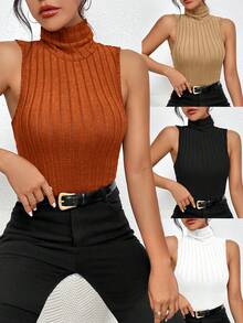 SHEIN Essnce 4入組高領條紋針織背心上衣 - 彩色 - 查看 5