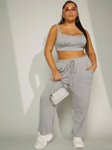 SHEIN Unity Plus Ruched Bust Crop Top & Pants Set