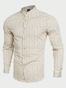 Manfinity NiteLyfe Camisa de hombre suelta de botones con estampado de rayas - Blanco - Ver 6