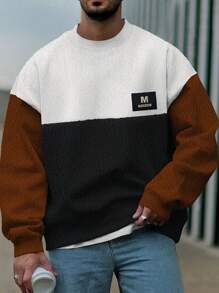 Manfinity Homme Lỏng lẻo phù hợp Nam Patch Và Lá thư In Áo nỉ - Nhiều màu - Xem 1