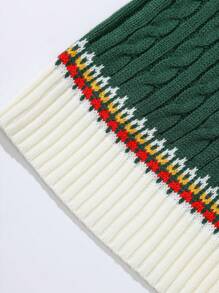 Manfinity Homme 男士幾何圖案麻花編織套頭毛衣 - 綠色 - 查看 3