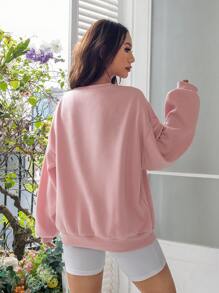 SHEIN EZwear In Giáng sinh Thả vai Áo nỉ - Màu Hồng baby - Xem 2