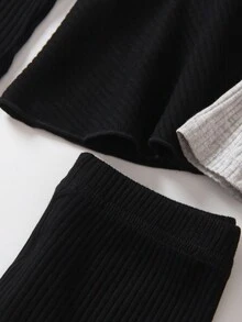 SHEIN Toddler Girls' 2 Sets Of Ribbed Stripe Top & Leggings Outfits - Multicolor - View 4