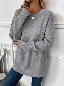 EMERY ROSE Women's Diamond Knit Long Sweater - Grey - View 3