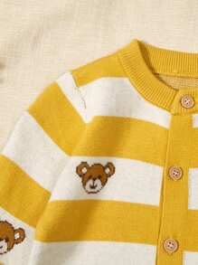 Baby Boy Striped & Bear Pattern Cardigan - Yellow - View 3