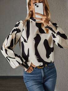 Chiquease Women's Black And White Decorated Long Sleeve Shirt
