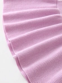 寶寶女孩兩色漸變荷葉邊飾邊泡泡袖2合1毛衣裙 - 紫色 - 查看 4