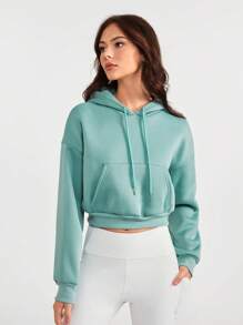 SHEIN Daily&Casual 女式抽繩連帽運動衫 - 綠色 - 查看 5