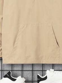 SHEIN Con trai Giải trí áo có mũ Nửa Zip Dệt Nhẹ Áo khoác Với Mẫu chữ In , Đối với Thiếu niên - Màu Khaki - Xem 5