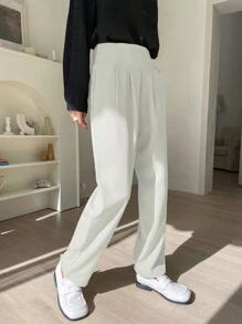 DAZY Casual Business Style Solid Color Tapered Pants Women Dress Pants - White - View 3