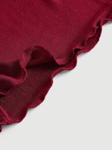 SHEIN MOD Plus Draped Collar Tie Back Trumpet Sleeve Ruched Tee - Burgundy - View 4