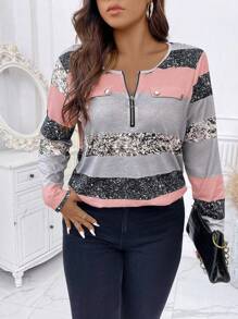 Celure 大碼撞色半拉鏈T恤 - 彩色 - 查看 6