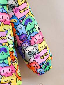 SHEIN 1件多色卡通動物主題毛茸茸帽子,保暖防風的街頭風少年外套 - 彩色 - 查看 5