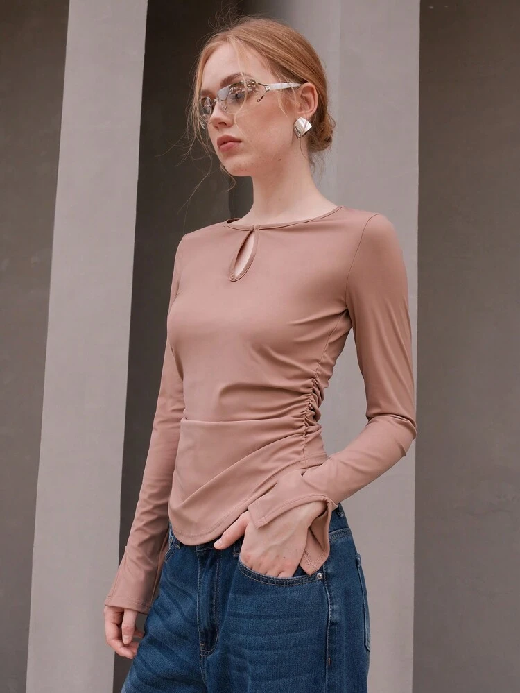 Maglietta scollo con apertura plissettato