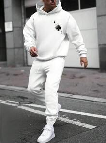 RueChic Men's Poker Pattern Hoodie And Sweatpants Set - White - View 1