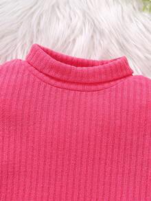 SHEIN Chica Joven Camiseta cuello alto tejido de canalé - Rosa Fucsia - Ver 4