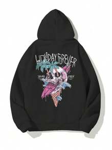 Áo nỉ trùm đầu họa tiết đầu lâu và chữ cái dành cho nam, dành cho mùa thu/đông, dành cho lễ Halloween - màu đen - Xem 2