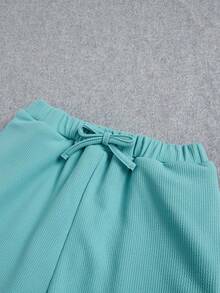 SHEIN Tween Girl Letter Graphic Tee & Sweatpants - Mint Green - View 4