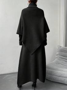 Chiquease Women's Asymmetric Hem Knitted Sweater And Knit Skirt Set - Black - View 2