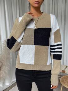 SHEIN LUNE Color Block Drop Shoulder Knit Pullover Fall Winter Sweater - Multicolor - View 4