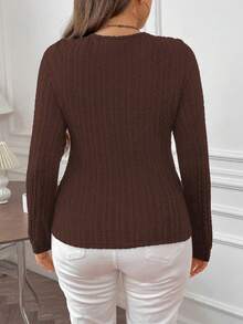 SHEIN Franclia 胸前褶皺細節大尺寸 T 卹 - 棕色 - 查看 2