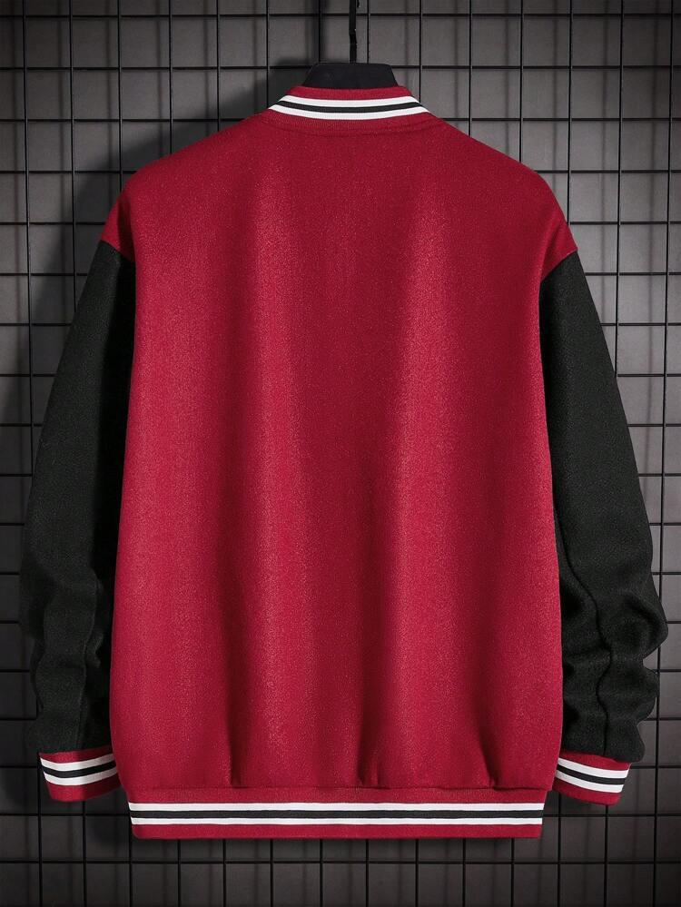Loose Fit Men's Letter Embroidery Patchwork Sleeve Baseball Jacket