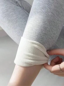 Chiquease 纯色宽腰带保暖内衬保暖紧身裤