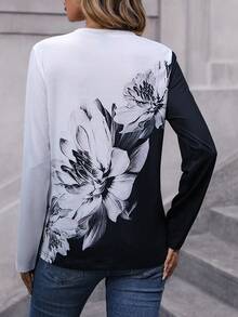 EMERY ROSE Floral Print Colorblock Tee - White - View 2