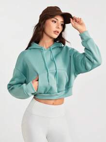 SHEIN Daily&Casual 女式抽繩連帽運動衫 - 綠色 - 查看 1