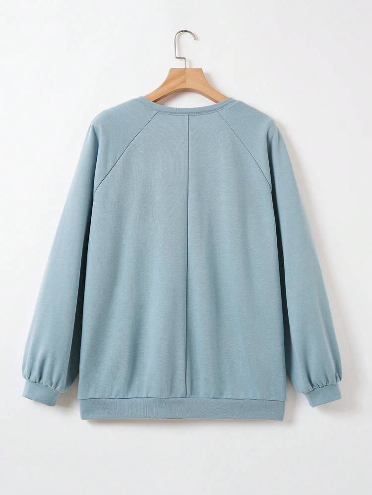 Plus Slogan Graphic Raglan Sleeve Sweatshirt