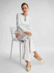 MOTF PREMIUM 尖头平底露跟度假鞋，夏季促销，圣诞节秋季新年假期 - 金色 - 查看 8