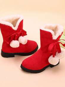 女孩素色濃烈香調,,圓頭,,合身,平底,低跟鞋雪地靴適用於使用 - 紅色 - 查看 7