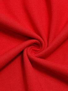Manfinity Homme Men's Solid Color Waffle Polo Shirt - Red - View 7