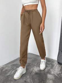 EURMUSE 女式前開衩高腰九分褲 - 駝色 - 查看 4