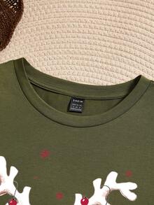 SHEIN Essnce In Giáng sinh Áo thun - xanh quân đội - Xem 4
