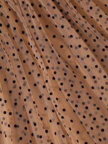 SHEIN Girls' Casual Polka Dot Flocked Mesh Skirt - Brown - View 6