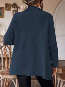 SHEIN LUNE Plus Size Fringe Trim Casual Design Cardigan - Blue - View 3