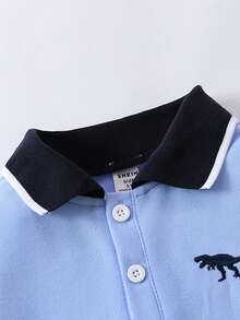 SHEIN Young Boy Colorblock Dinosaur Embroidery Polo Shirt - Multicolor - View 6
