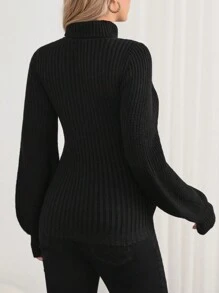 SHEIN Thai sản Cắt ra Tay áo lồng đèn Áo len - màu đen - Xem 3