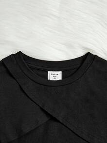 SHEIN Tween Girl Solid Cami Dress & Super Crop Tee - Light Grey - View 5