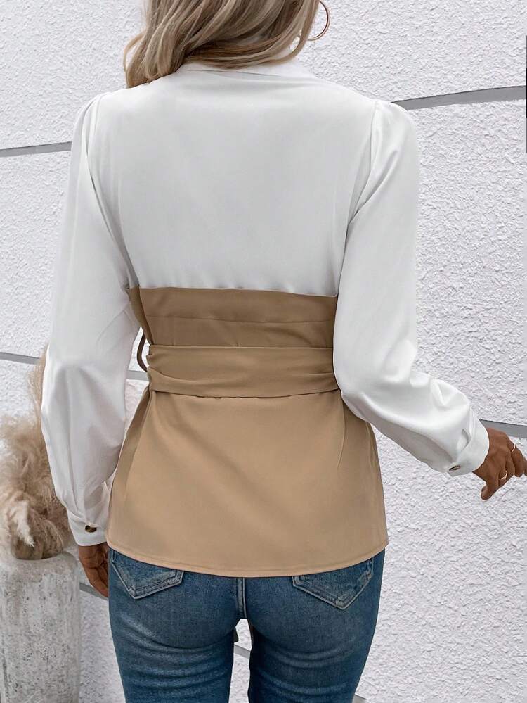 Two Tone Double Breasted Belted Shirt