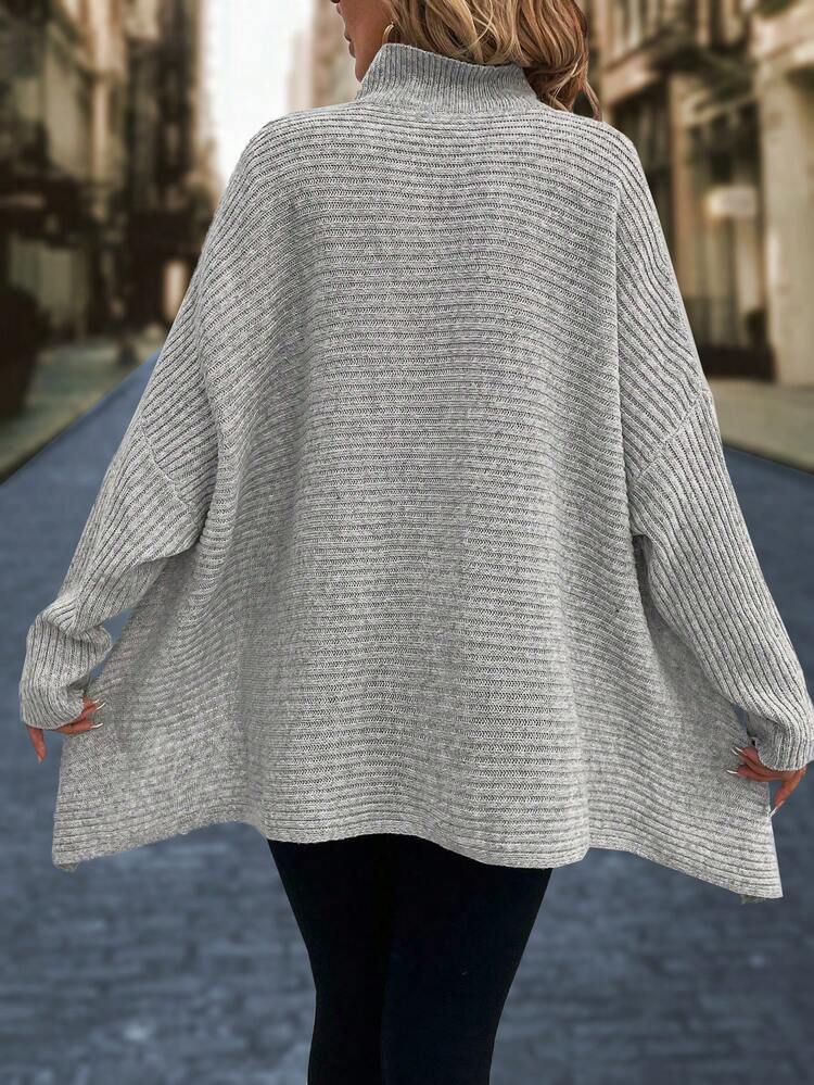 Asymmetrical Hemline Pullover Knit Pullover Fall Winter Sweater