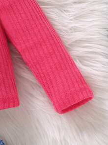 SHEIN Chica Joven Camiseta cuello alto tejido de canalé - Rosa Fucsia - Ver 3