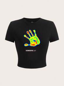 SHEIN Coolane Letter & Figure Graphic Crop Tee - Black - View 1