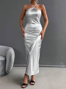 EURMUSE Backless Halterneck Sexy Dress - Silver - View 2