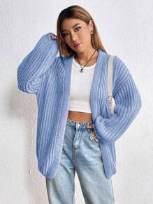SHEIN Unity Solid Color Drop Shoulder Cardigan - Blue - View 1
