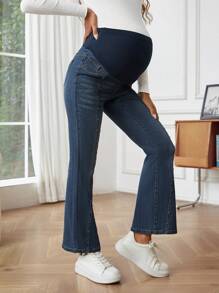 SHEIN Maternity Flare Jeans With Beaded Decoration Detail - Dark Wash - View 3
